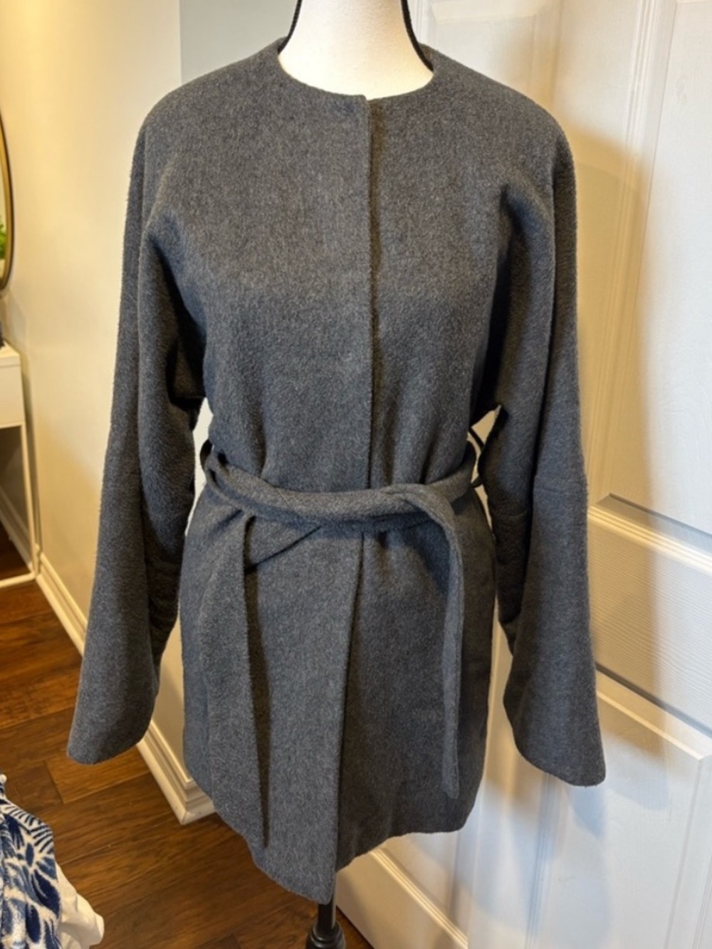 Franco Mirabelli Grey 80% Wool Belted Coat Jacket Size 0 Minimalist